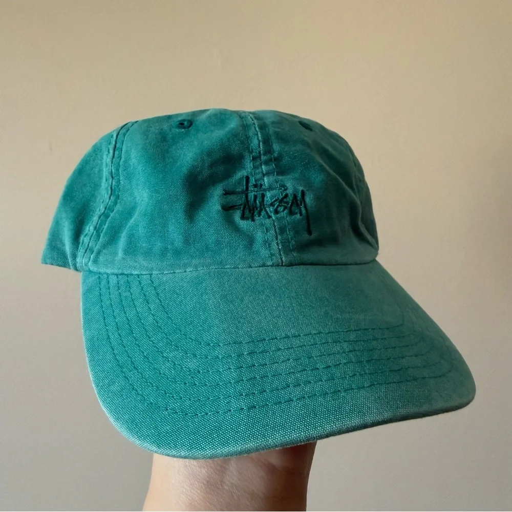 Stussy Core Embroidered 6 Panel Green Baseball Cap Dad Hat Vintage Wash - Picture 3 of 9
